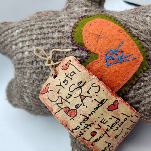 Handmade Support Bear Recycled Wool & Tiger Eye Crystal 14" Tall Protective - Picture 5 of 10